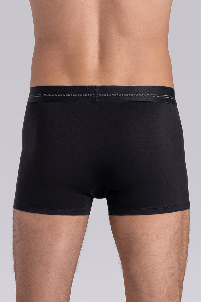 Model wearing the Airy Black Charcoal boxer briefs comfortable underwear.