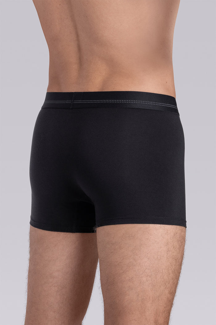 Model wearing the Airy Black Charcoal boxer briefs comfortable underwear.
