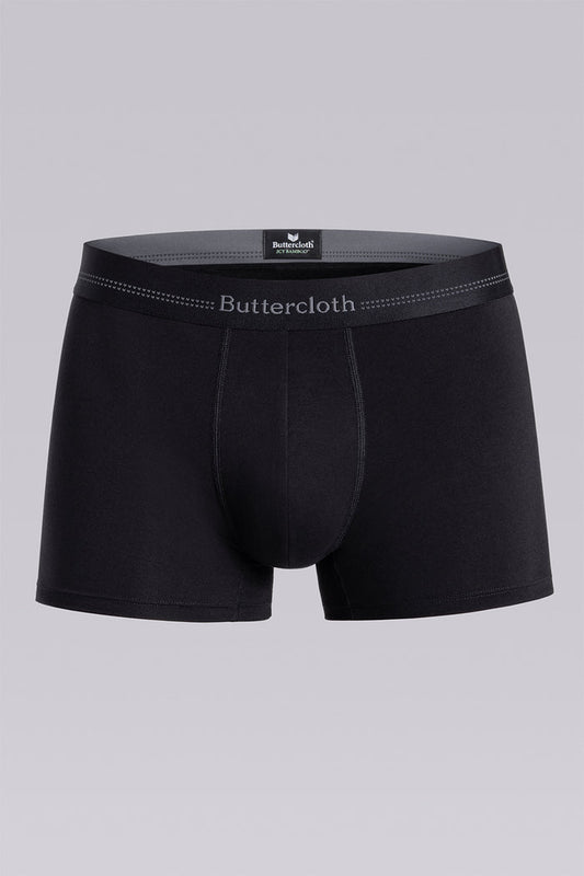 Model wearing the Airy Black Charcoal boxer briefs comfortable underwear.