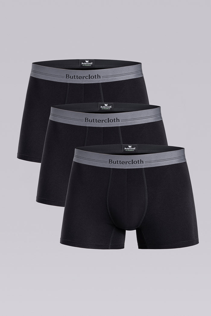 Model wearing the Airy Charcoal Black boxer briefs comfortable underwear.