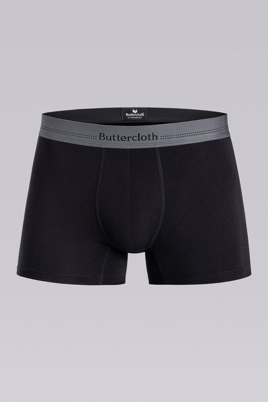 Model wearing the Airy Charcoal Black boxer briefs comfortable underwear.
