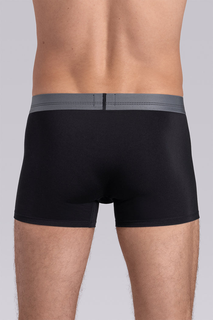 Model wearing the Airy Charcoal Black boxer briefs comfortable underwear.