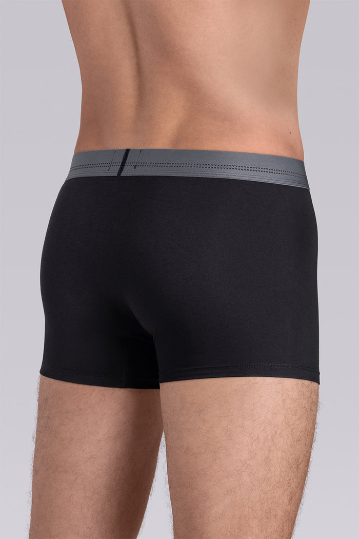 Model wearing the Airy Charcoal Black boxer briefs comfortable underwear.