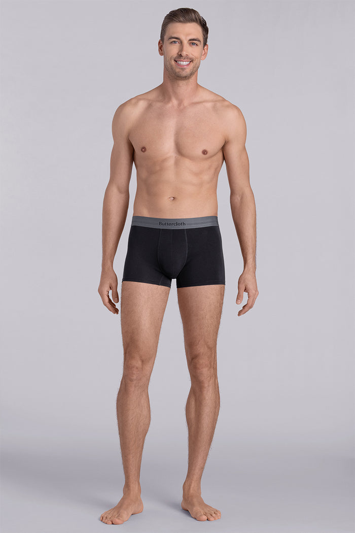 Model wearing the Airy Charcoal Black boxer briefs comfortable underwear.