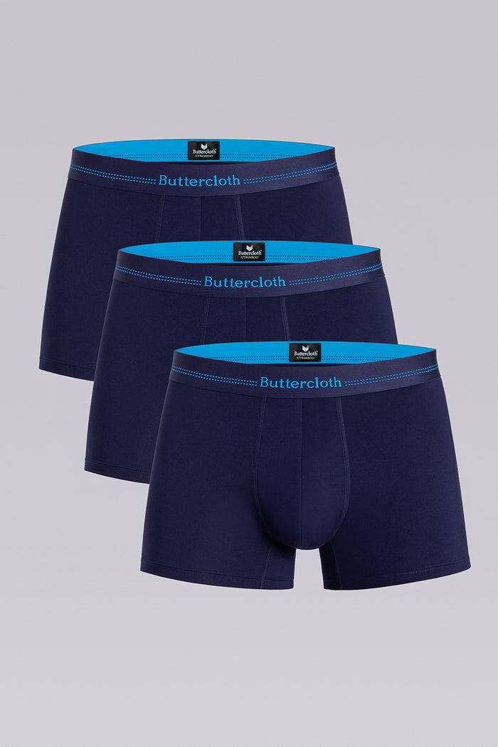 Model wearing the Airy Navy Cyan boxer briefs comfortable underwear.