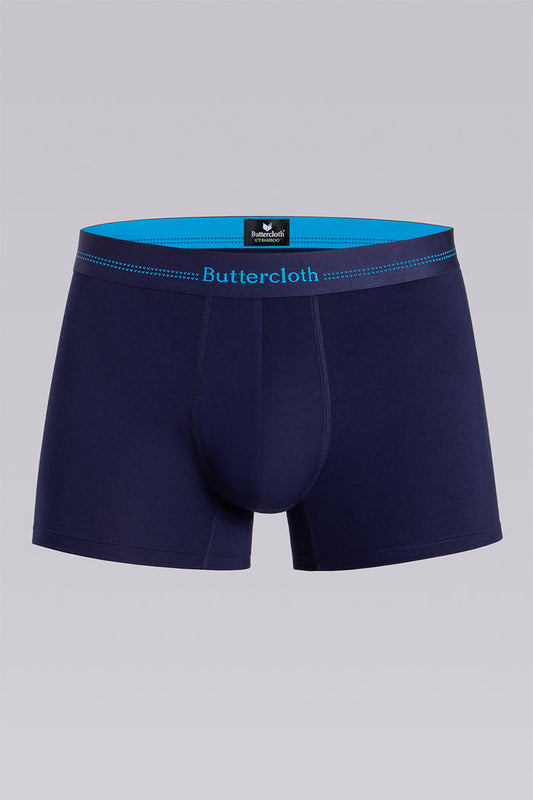 Model wearing the Airy Navy Cyan boxer briefs comfortable underwear.