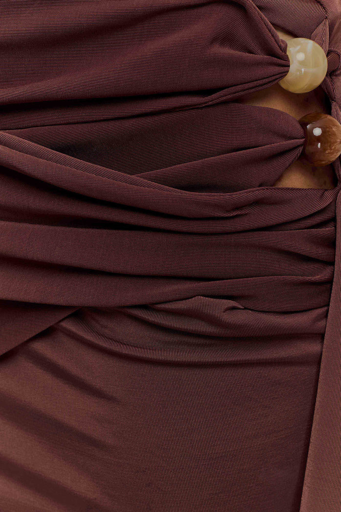 Alicent Slinky Beaded Mini Skirt - Chocolate
