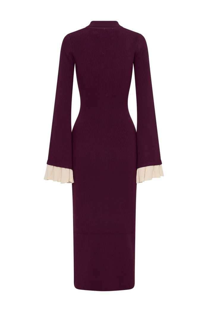Amirose Ruffle Knit Midi Dress - Plum