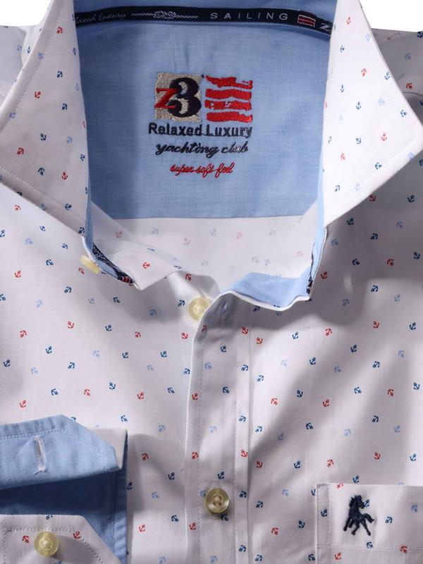 Anchors White Printed Full sleeve single cuff   Cotton Shirt