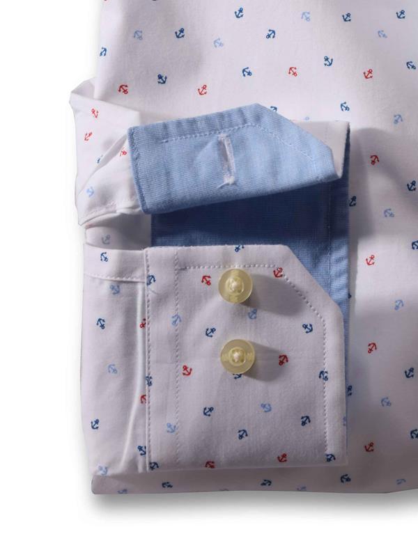 Anchors White Printed Full sleeve single cuff   Cotton Shirt