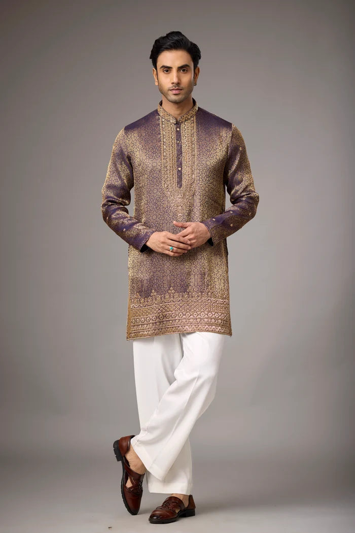Brocade Kurta for Men – Regal Metallic Woven Ethnic Wear | Mahavir NX