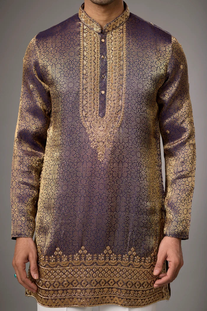 Luxury Regal Brocade Ethnic Kurta – Side View | Mahavir NX