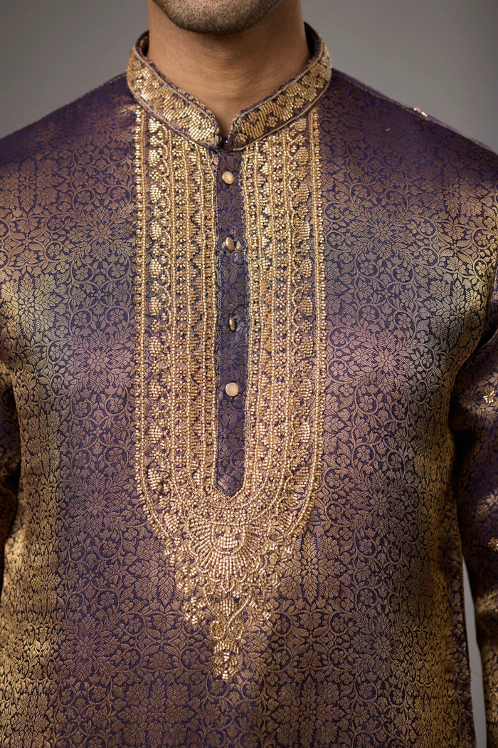 Ornate Hem Border Brocade Kurta Set – Festive Wear | Mahavir NX