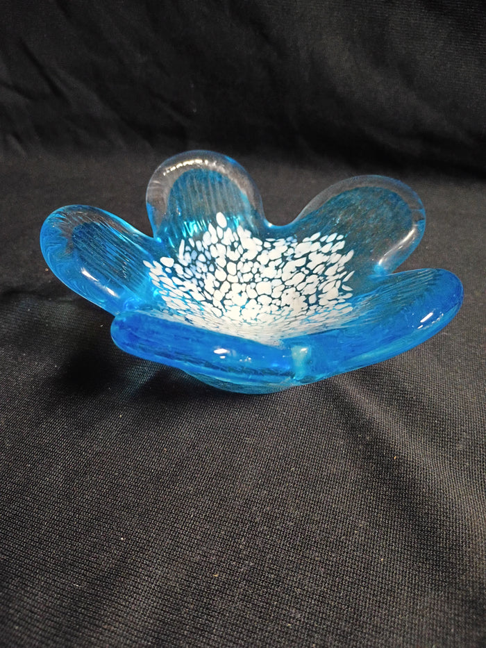 Art Glass Flower Trinket Dish