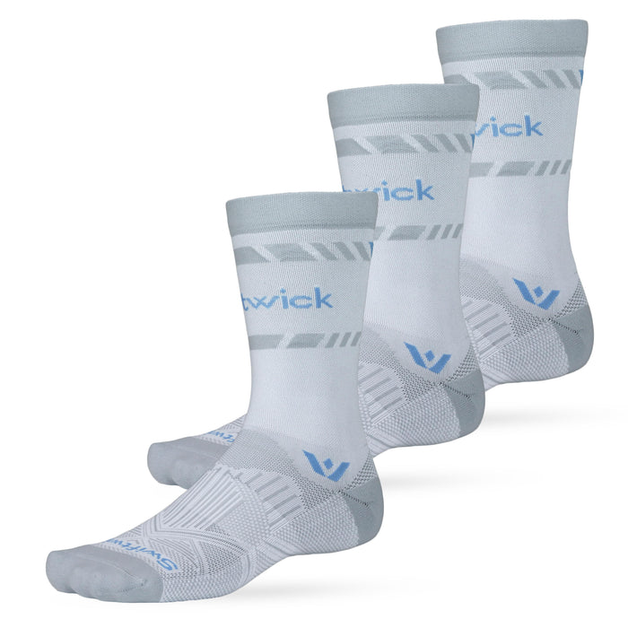 Three pairs of Aspire Crew socks in blue gray