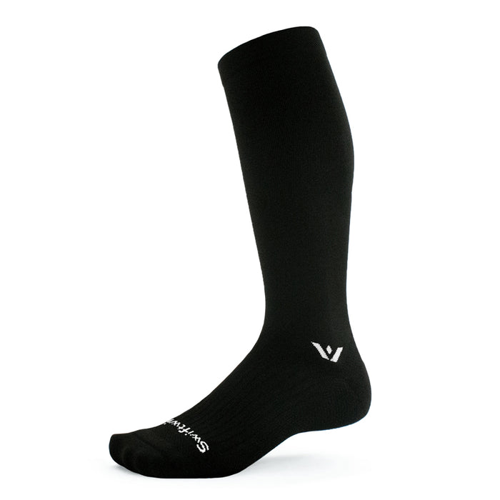 Black knee high sock on white background