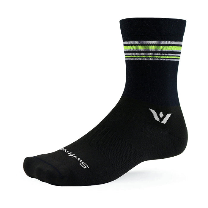 Aspire Mid-Crew sock in black with hi-viz yellow stripes