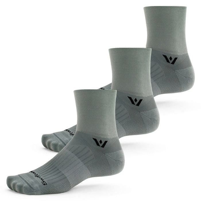 Three pairs of Aspire Quarter Crew High socks in pewter gray