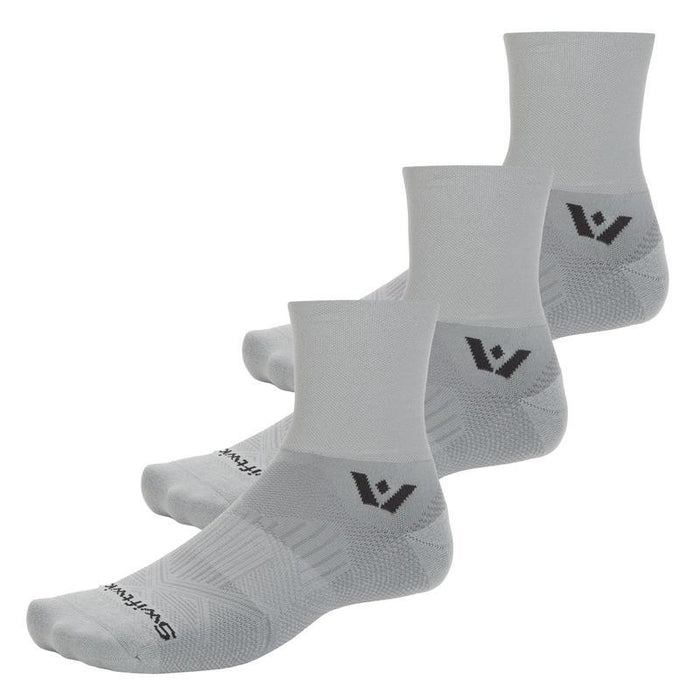Three pairs of Aspire Quarter Crew High socks in pewter gray