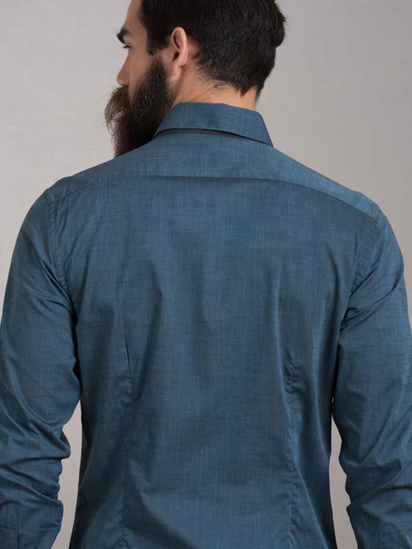 Aztec Teal Printed Full Sleeve Single Cuff Slim Fit Party Wear Cotton Shirt