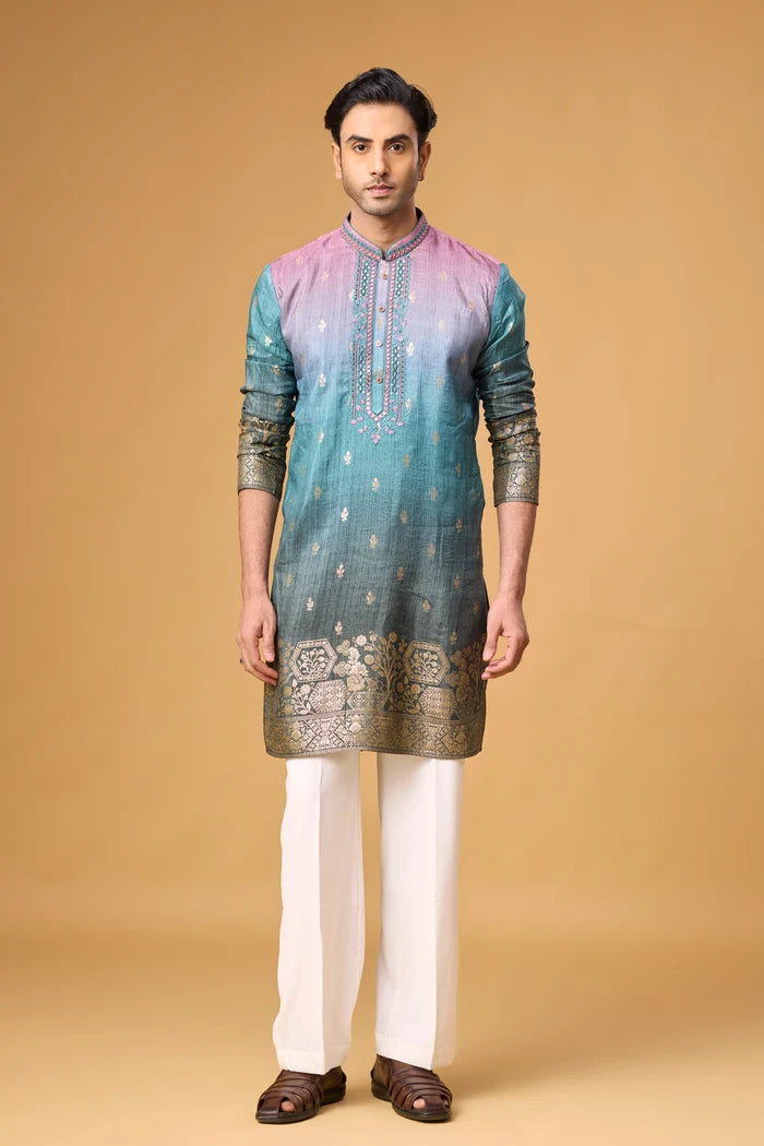 Azure Twilight Ombre Heritage Kurta for Men | Mahavir NX