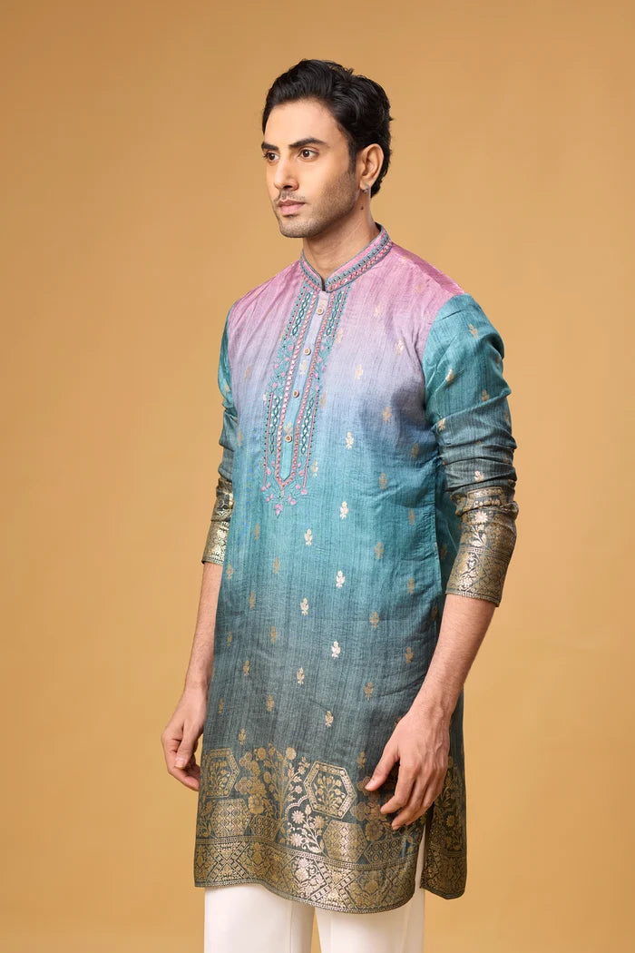 Blue Embroidered Kurta for Men – Wedding & Festive Wear | Mahavir NX