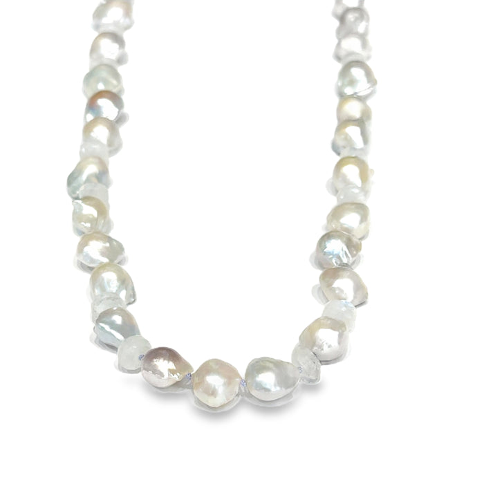 Baroque Pearl "Fire Ball" & Rainbow Moonstone Knotted Necklace