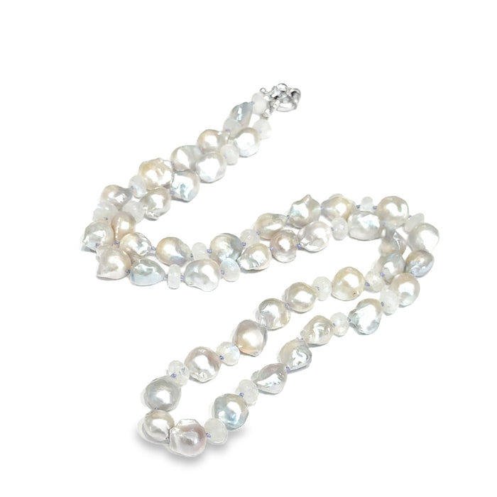 Baroque Pearl "Fire Ball" & Rainbow Moonstone Knotted Necklace