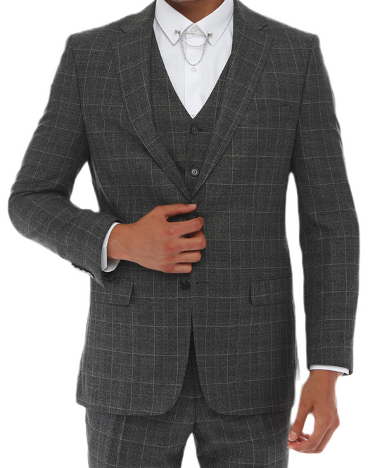 BARRON ISAAC SAVY - Grey & White Plaid Three Piece Suit