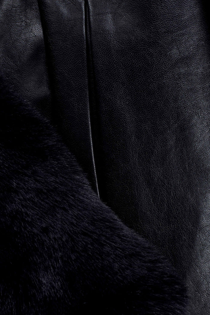 Bec Faux Leather Trench Coat With Faux Fur - Black