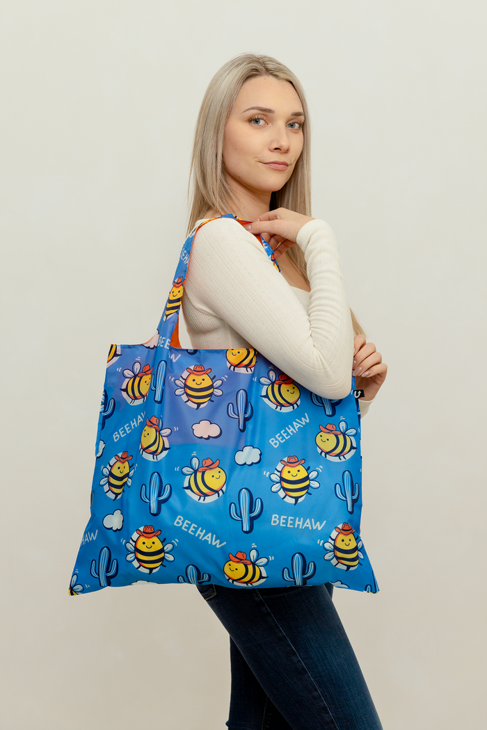 Bee Cowboy Country Bumblebee Pattern Foldable Packable Tote Bag