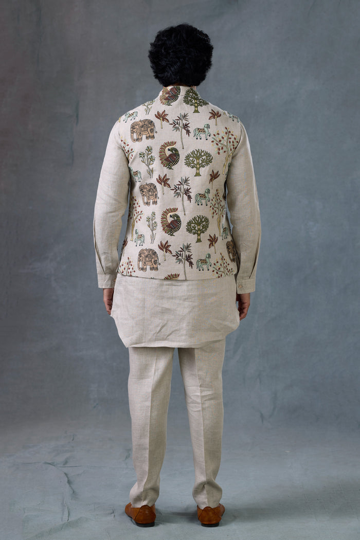 linen kurta jacket combo men