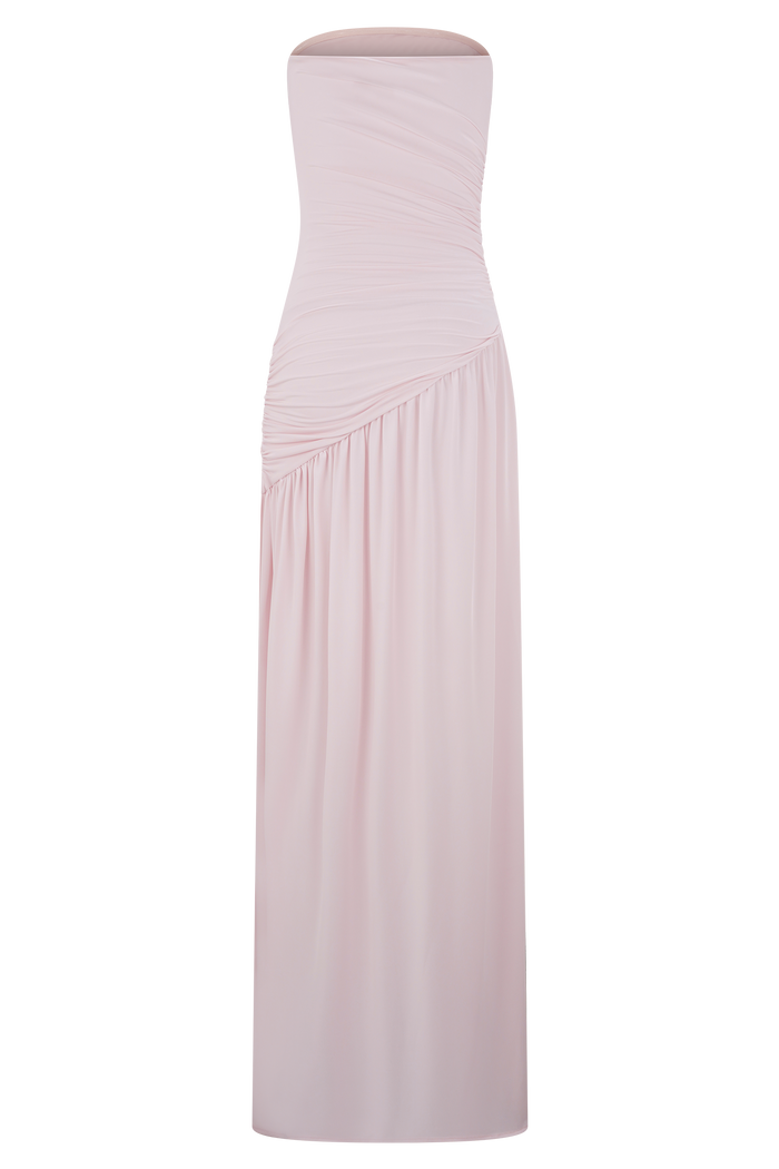 Bex Strapless Slinky Maxi Dress With Split - Pale Pink