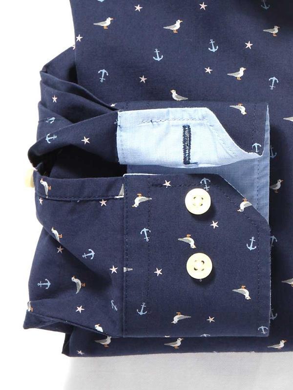 Bird Navy Printed Cotton Shirt