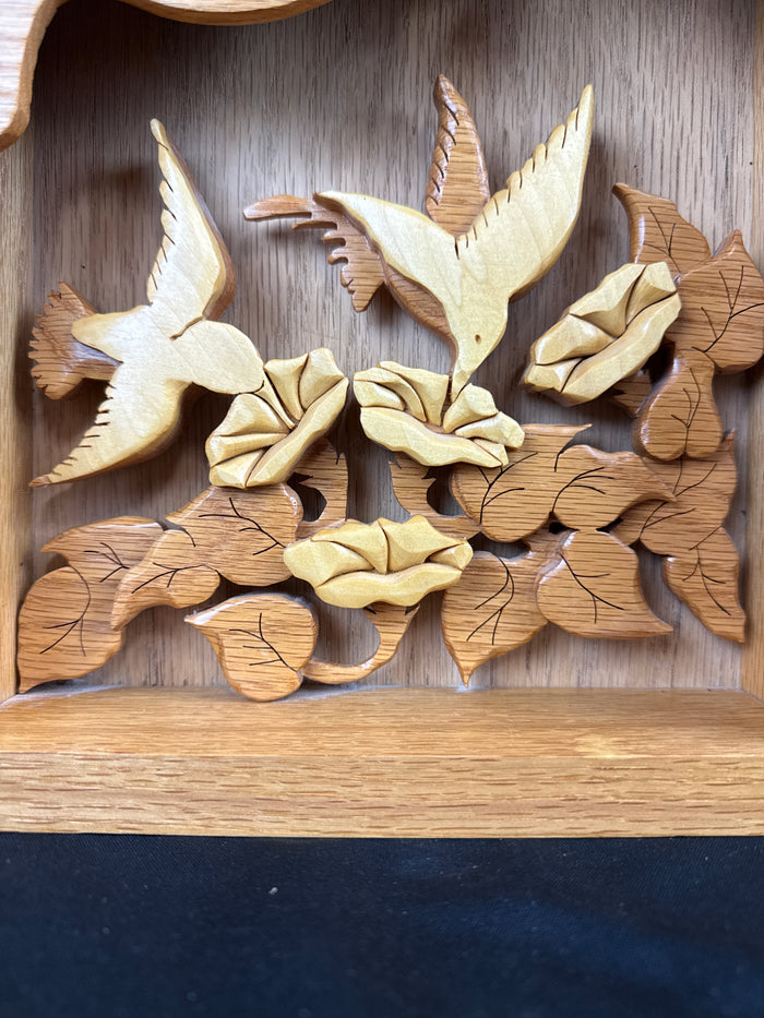 Birds and Flowers Wood Wall Clock