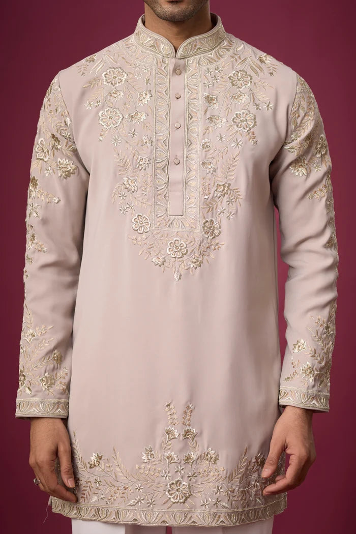 Blush Pearl Floral Kurta Pajama Set – Front View | Mahavir NX