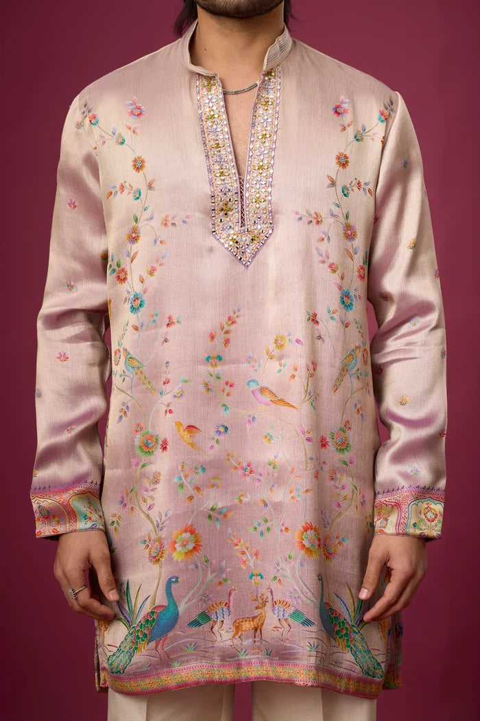 Designer Blush Pink Ethnic Kurta Set – Side View | Mahavir NX