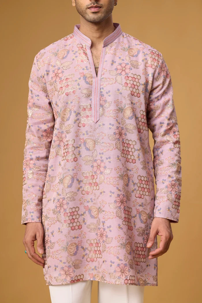 Blush Rose Ethnic Kurta Set for Men – Side View | Mahavir NX