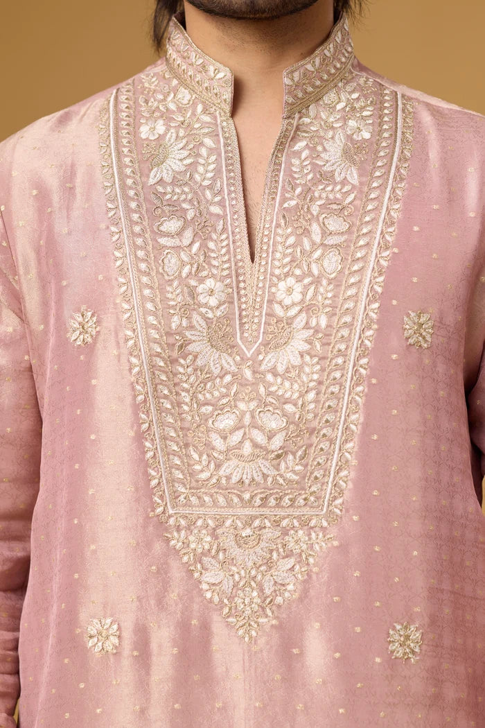 Blush Pink Ethnic Kurta Set for Men – Side View | Mahavir NX