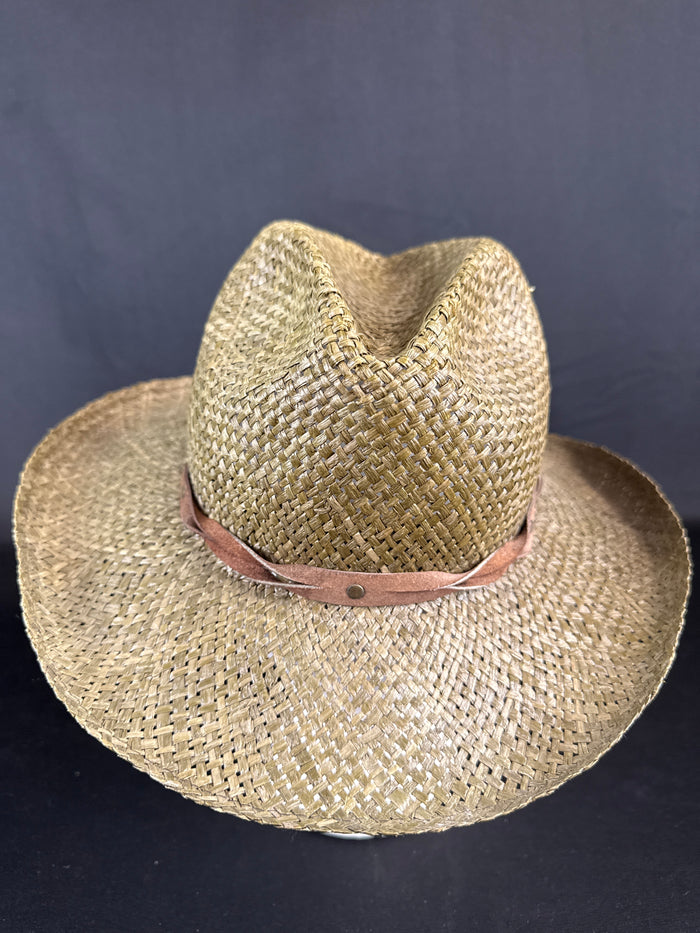 Borsalino Geniune Raffia Panama-Style Hat Olive S