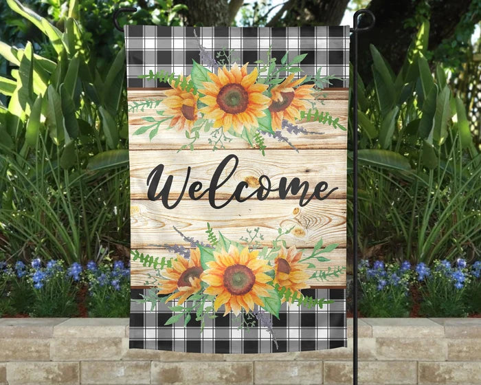 Buffalo Plaid Sunflower Welcome | Garden Flag