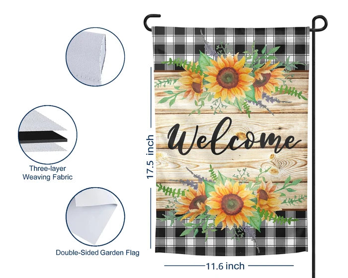 Buffalo Plaid Sunflower Welcome | Garden Flag