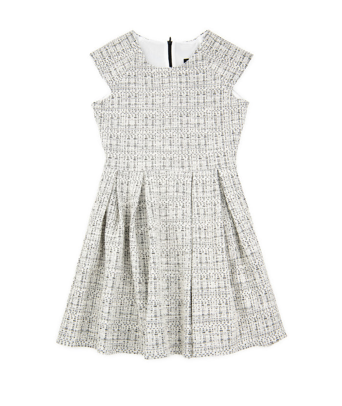 By Debra Girls Ali Black/White New Boucle Cap Sleeve Box Pleat Dress Girls Special Dresses By Debra Black/White Y/XS (6X)