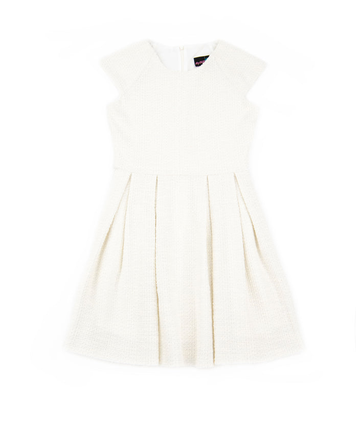 By Debra Girls Ali Ivory Boucle Cap Sleeve Box Pleat Dress Girls Special Dresses By Debra Ivory Y/XS (6X)