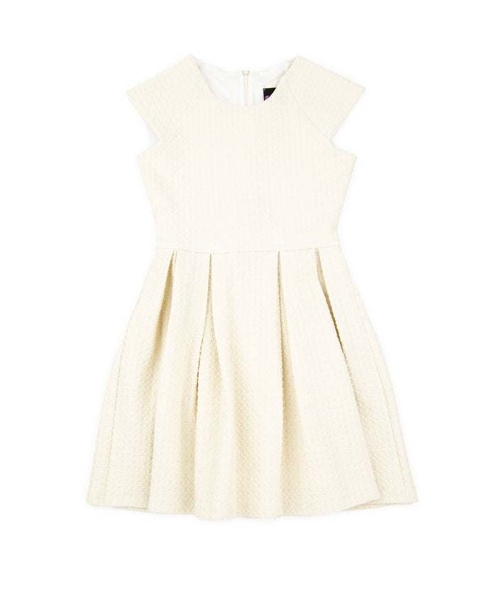 By Debra Girls Ali Ivory Silver Fleck Cap Sleeve Box Pleat Dress Girls Special Dresses By Debra Ivory Y/XS (6X)
