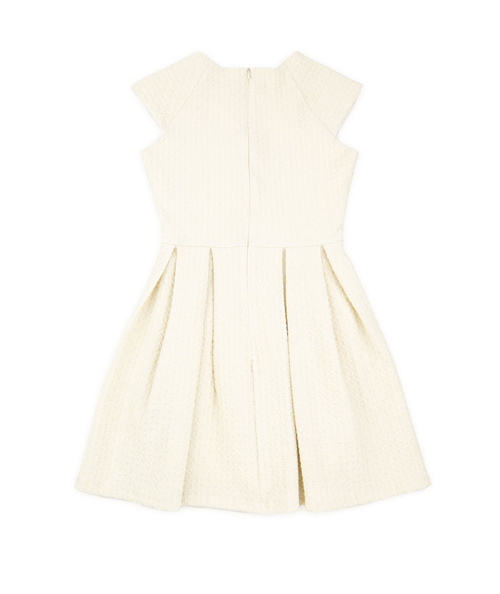 By Debra Girls Ali Ivory Silver Fleck Cap Sleeve Box Pleat Dress Girls Special Dresses By Debra