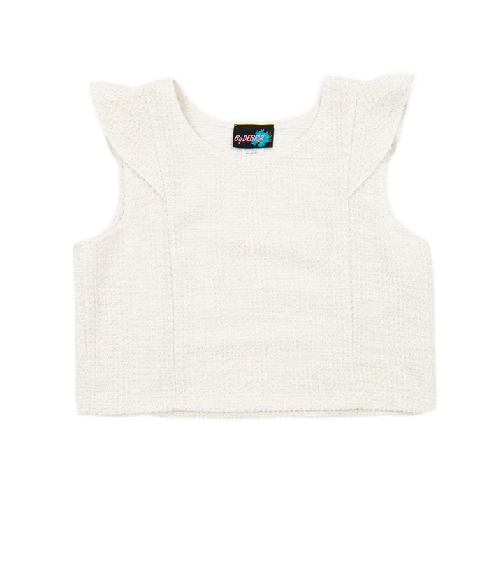 By Debra Girls Leah Ivory Boucle Flutter Sleeve Top Distressed/seasonal girls By Debra Ivory Y/XS (6X)