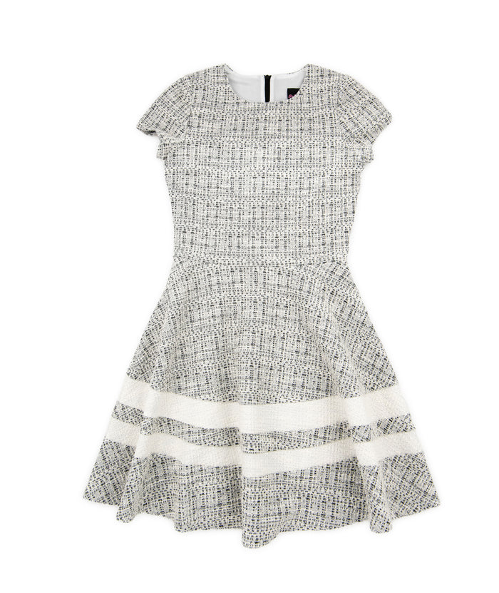 By Debra Girls Lou Black/White New Boucle Short Sleeve Striped Bottom Dress Girls Special Dresses By Debra Black/White Y/XS (6X)