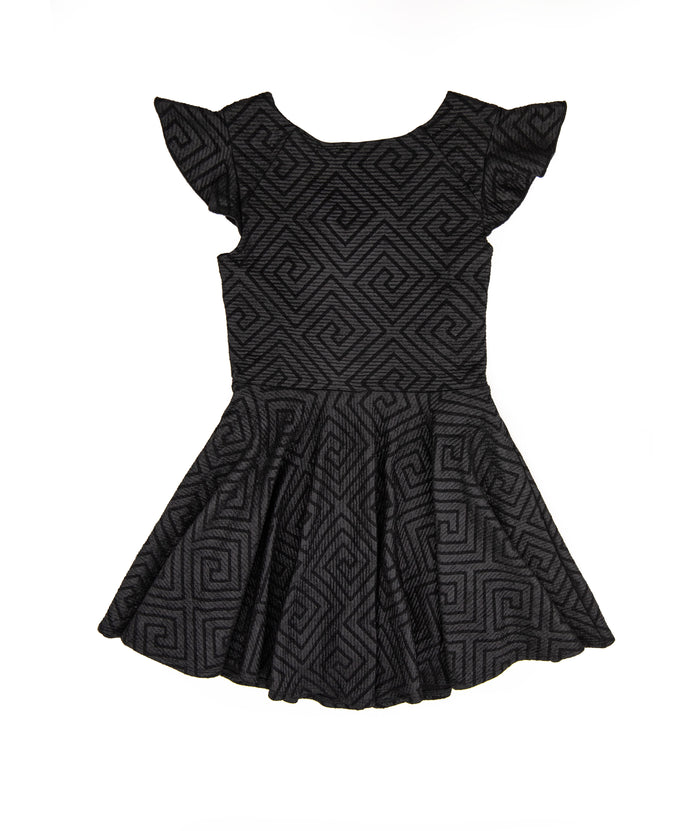 By Debra Girls Nadine Black Pattern Flutter Sleeve Fit and Flare Dress Distressed/seasonal girls By Debra Black Y/XS (6X)