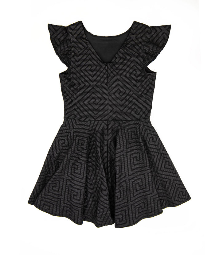 By Debra Girls Nadine Black Pattern Flutter Sleeve Fit and Flare Dress Distressed/seasonal girls By Debra